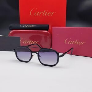 نظارات شمسية كارتييه سوداء بالكامل بإطار هندسي وجسر مزدوج وعدسات بنفسجي متدرج Cartier Black Hexagonal Double Bridge Purple Gradient Sunglasses