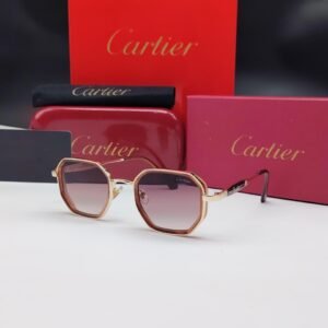 نظارات شمسية كارتييه ذهبية وبنية بإطار هندسي سداسي وعدسات متدرجة Cartier Gold & Brown Hexagonal Gradient Sunglasses