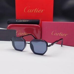 نظارات شمسية كارتييه سوداء بإطار هندسي سداسي الشكل وعدسات رمادية داكنة Cartier Black Hexagonal Grey Sunglasses