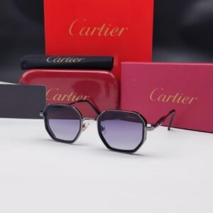 نظارات شمسية كارتييه رمادي داكن وفضي بإطار هندسي سداسي وعدسات بنفسجي متدرج Cartier Dark Silver & Black Hexagonal Purple Gradient Sunglasses
