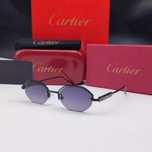 نظارات شمسية كارتييه سوداء بإطار هندسي سداسي وعدسات بنفسجي متدرج Cartier Black Hexagonal Purple Gradient Sunglasses