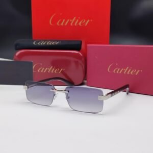 نظارات شمسية كارتييه فضية بدون إطار مستطيلة الشكل وعدسات رمادي/بنفسجي متدرج Cartier Silver Rimless Rectangular Purple Gradient Sunglasses