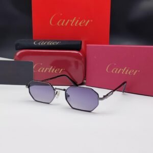نظارات شمسية كارتييه رمادي داكن بإطار هندسي سداسي وعدسات بنفسجي/رمادي متدرج Cartier Gunmetal Hexagonal Purple Gradient Sunglasses