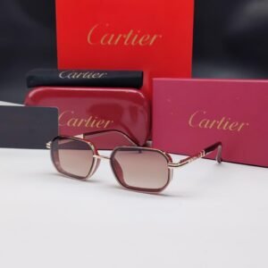 نظارات شمسية كارتييه ذهبية وبنية بإطار هندسي مستطيل وعدسات بنية متدرجة Cartier Gold & Brown Rectangular Gradient Sunglasses