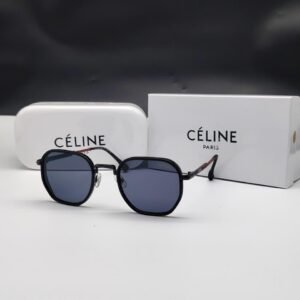 نظارات شمسية سيلين سوداء بإطار هندسي مستطيل وعدسات رمادية داكنة Celine Black Geometric Dark Grey Sunglasses