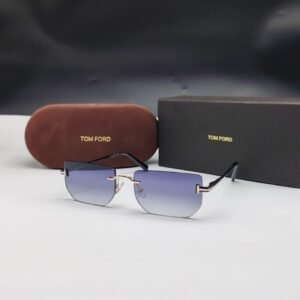 نظارات شمسية توم فورد ذهبية بدون إطار مستطيلة الشكل وعدسات بنفسجي/رمادي متدرج Tom Ford Gold Rimless Rectangular Purple Gradient Sunglasses