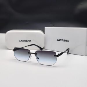 نظارات شمسية كاريرا سوداء بدون إطار مستطيلة الشكل وعدسات رمادي/أزرق متدرج Carrera Black Rimless Rectangular Grey Blue Gradient Sunglasses
