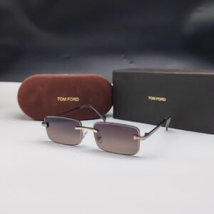 نظارات شمسية توم فورد ذهبية بدون إطار مستطيلة الشكل وعدسات بنية متدرجة Tom Ford Gold Rimless Rectangular Brown Gradient Sunglasses
