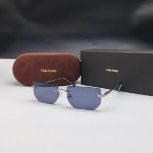 نظارات شمسية توم فورد فضية بدون إطار مستطيلة الشكل وعدسات رمادية داكنة Tom Ford Silver Rimless Rectangular Dark Grey Sunglasses