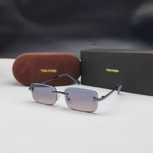 نظارات شمسية توم فورد رمادية بدون إطار مستطيلة الشكل وعدسات بنفسجي/وردي متدرج Tom Ford Gunmetal Rimless Rectangular Purple Gradient Sunglasses